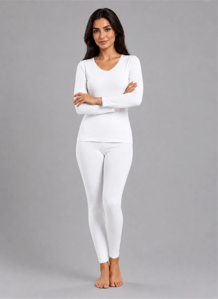 Ensemble t-shirt ml col v avec dentelle et legging avec dentelle