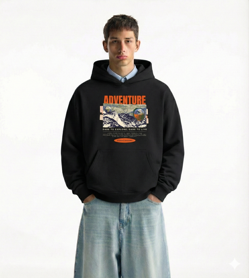 Hoodie ADVENTURE - Black Exploration