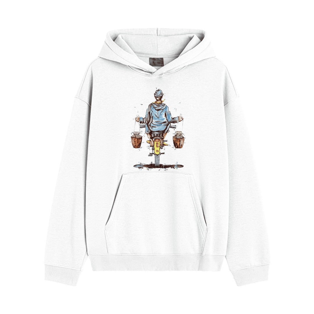 Sweat à Capuche Blanc Motif Motard Vintage