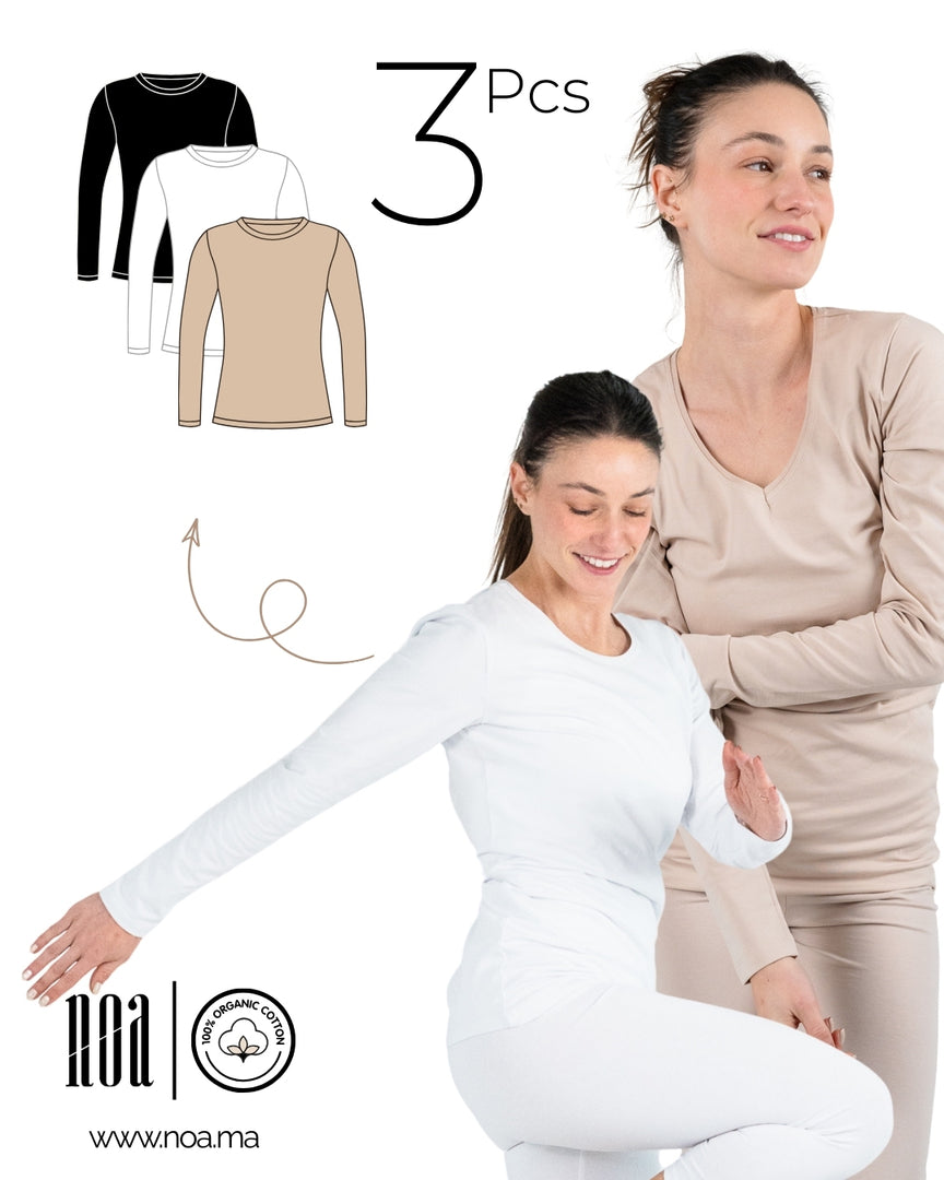 Pack 3 T-shirts Manches Longues Col Rond