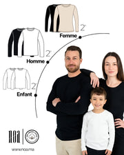 Pack Famille 6 Articles NOA – 6 T-shirts Manches Longues (ML) Coton Bio – Homme, Femme & Enfant