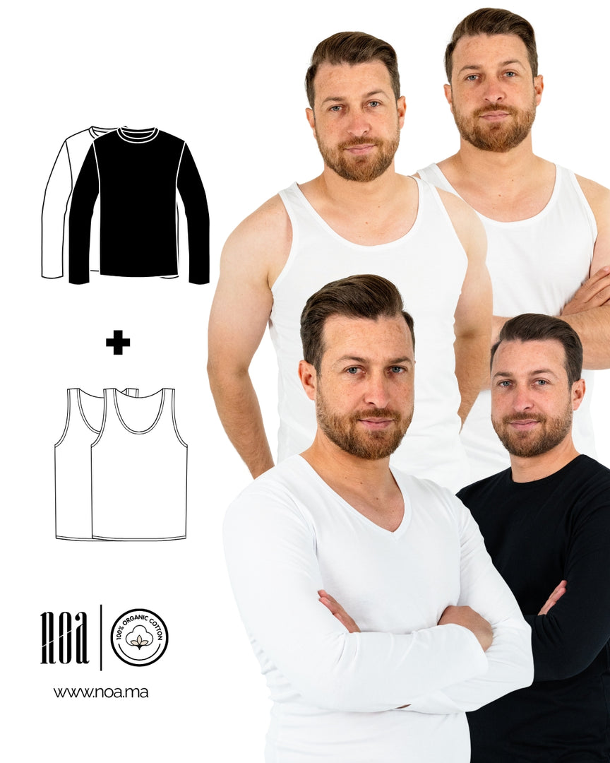 Pack 4 Essentiels Homme – Débardeurs & T-shirts Manches Longues (ML) | 100% Coton Bio
