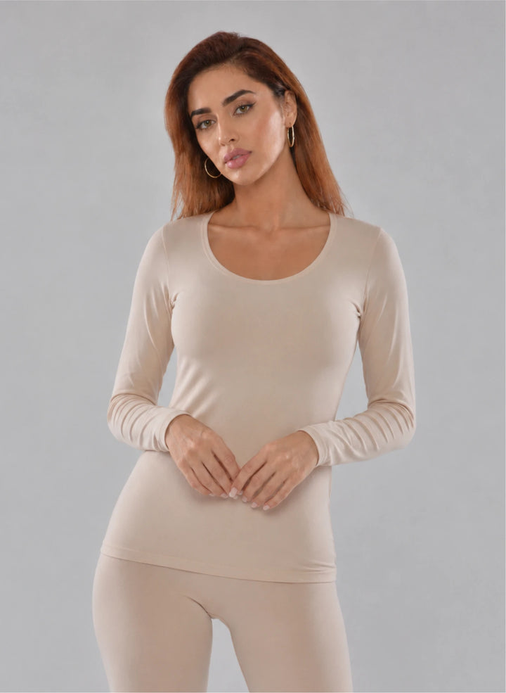 T-shirt manches longues col rond décolleté