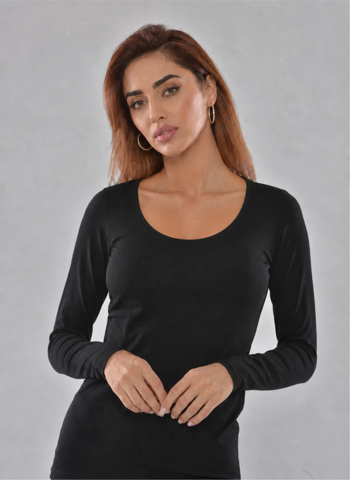 T-shirt manches longues col rond décolleté