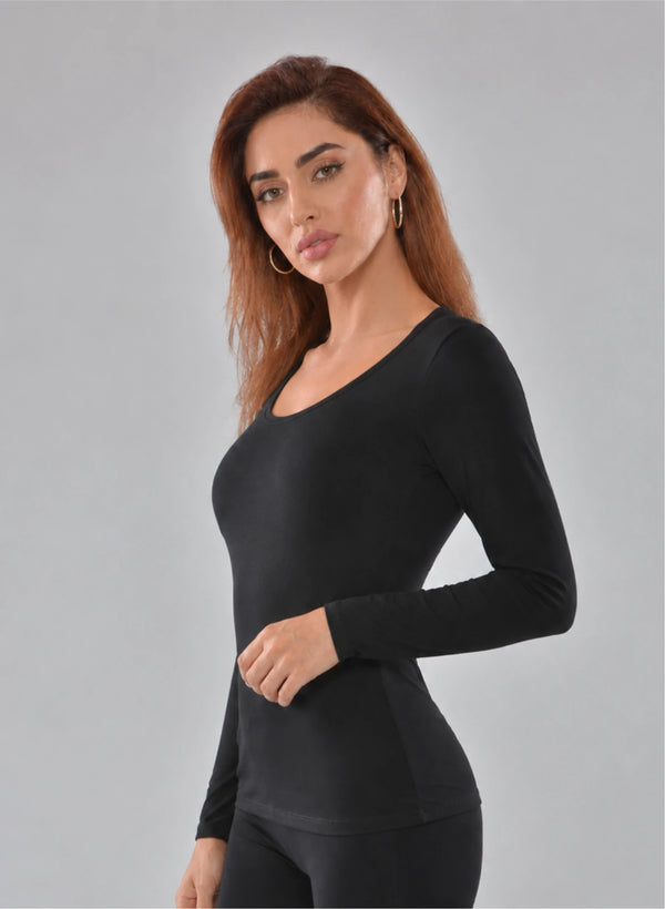 T-shirt manches longues col rond décolleté