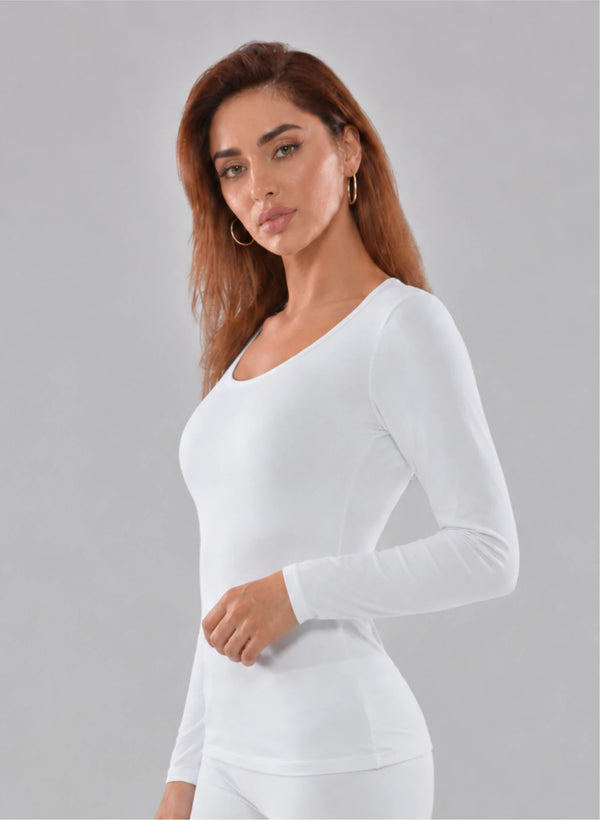 T-shirt manches longues col rond décolleté