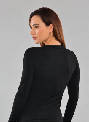 T-shirt manches longues col v avec dentelle