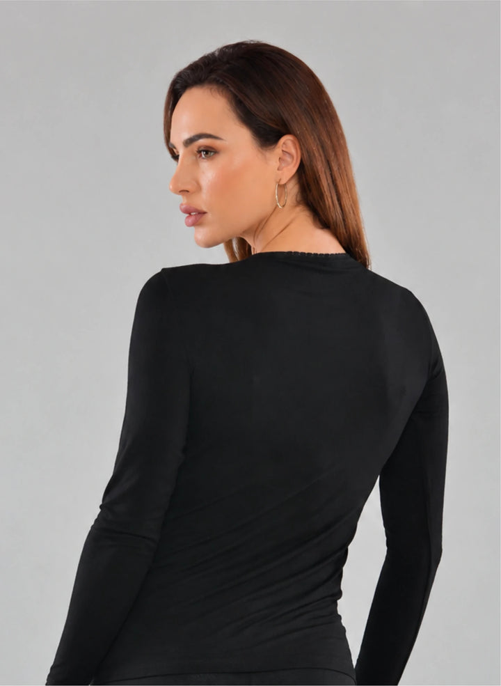 T-shirt manches longues col v avec dentelle