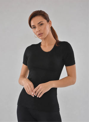 T-shirt manches courtes col rond avec dentelle
