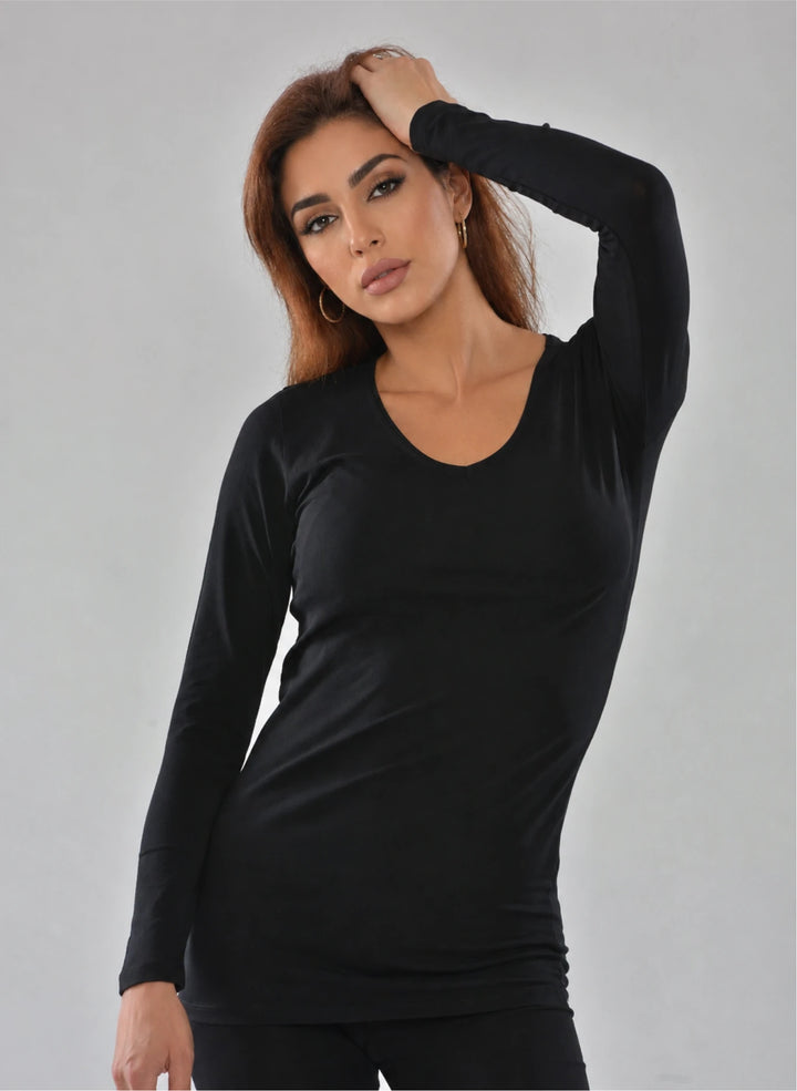 T-shirt manches longues col v