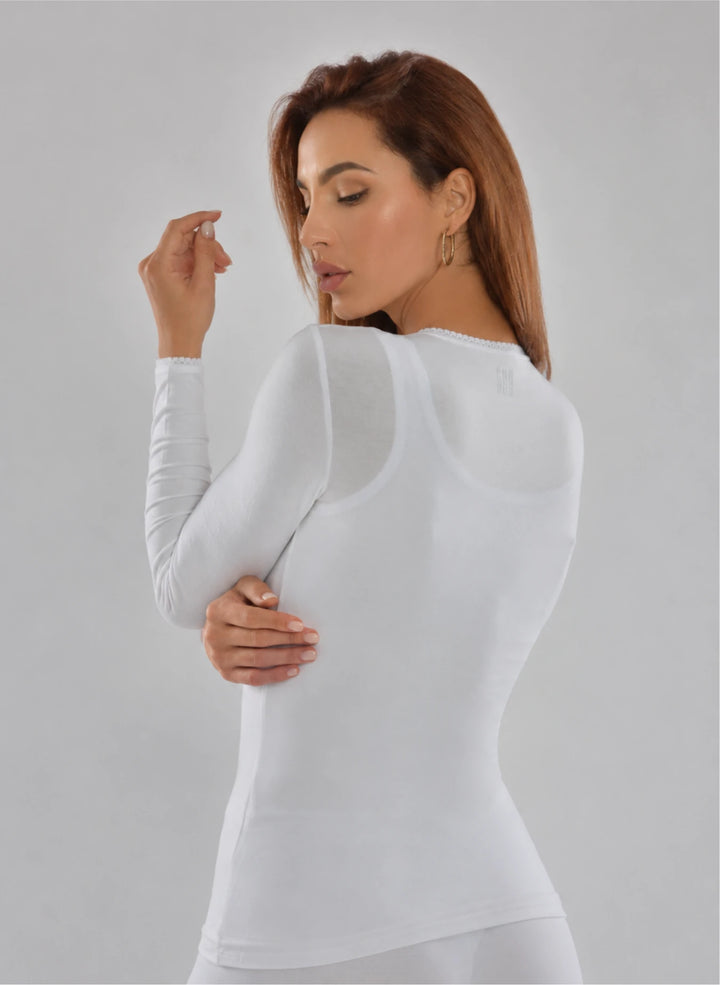 T-shirt manches longues col rond avec dentelle