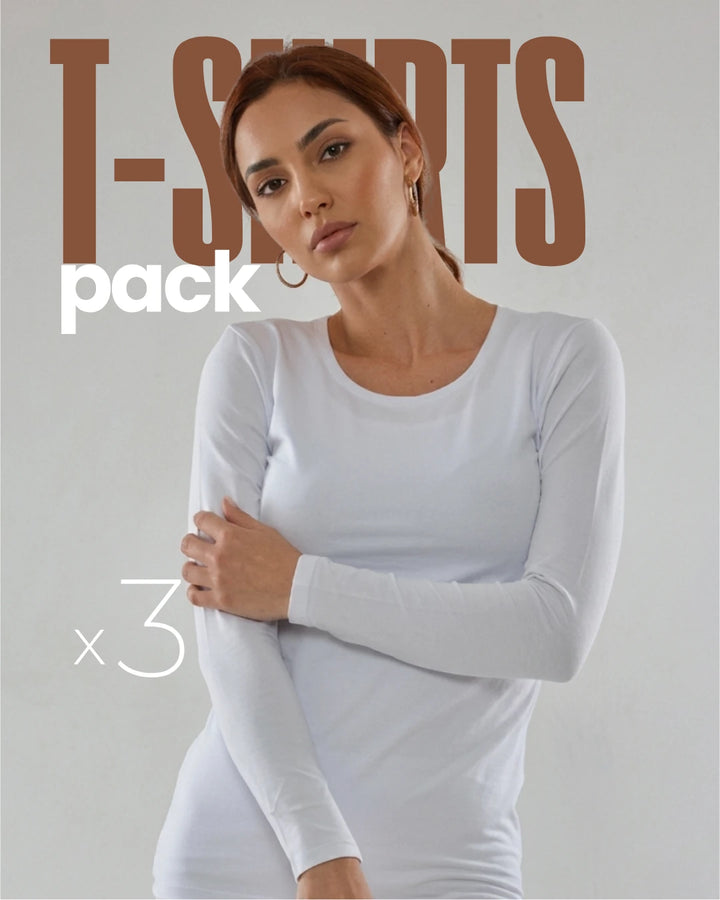 Pack 3 t-shirts manches longues col rond