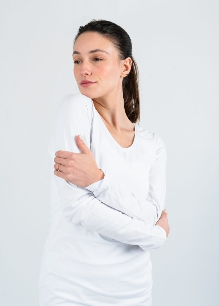 NOA Sous Vetements Tee Shirt Manches Longues Femme Col V – Blanc