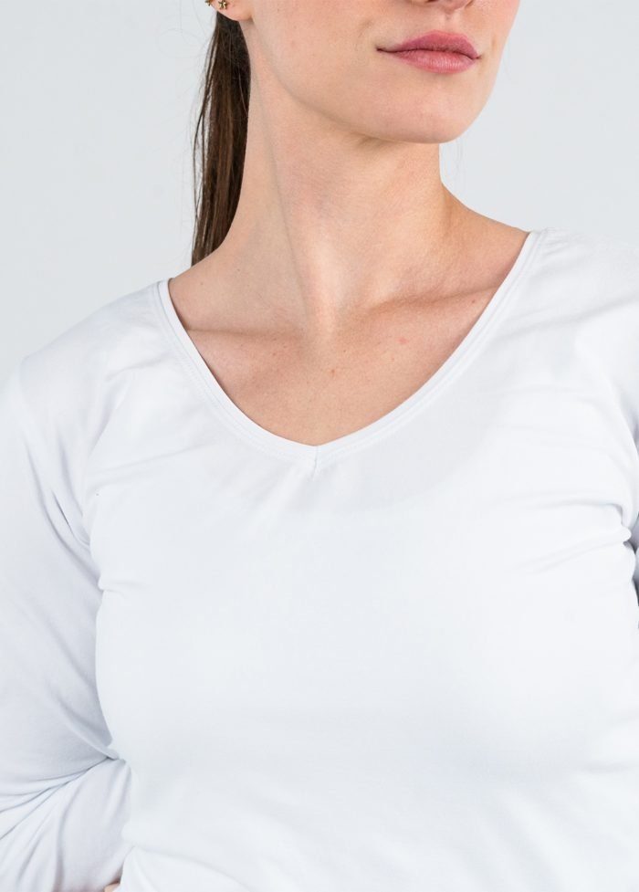 NOA Sous Vetements Tee Shirt Manches Longues Femme Col V – Blanc