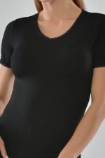 NOA Sous Vetements Tee Shirt Noir Mc Col V Avec Dentelle 2