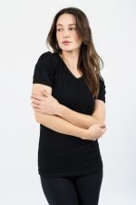 NOA Sous Vetements Tee Shirt Noir Mc Col V Avec Dentelle