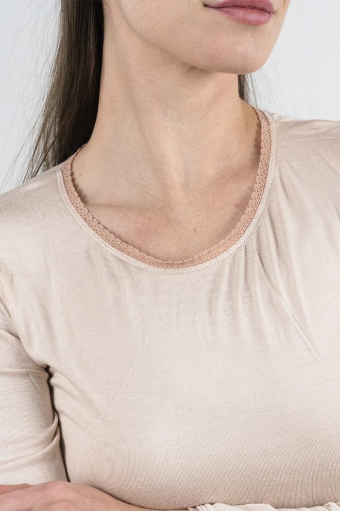NOA Sous Vetements Tee Shirt Ml Col Rond Avec Dentelle – Beige