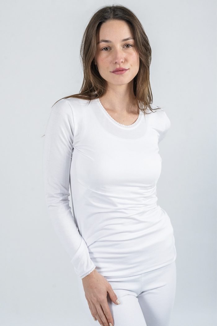 NOA Sous Vetements Tee Shirt Ml Col Rond Avec Dentelle – Blanc