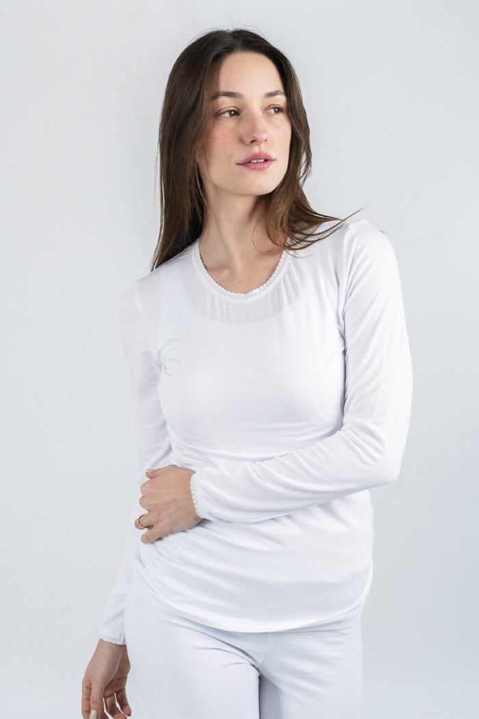 NOA Sous Vetements Tee Shirt Ml Col Rond Avec Dentelle – Blanc